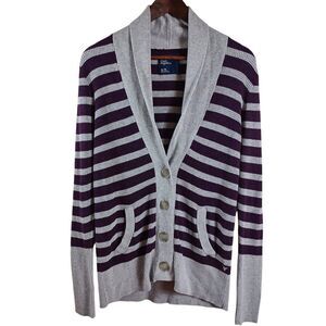 American Eagle Women's XL Grey Purple Casual Waffle Knit Button Sweater Cardigan
